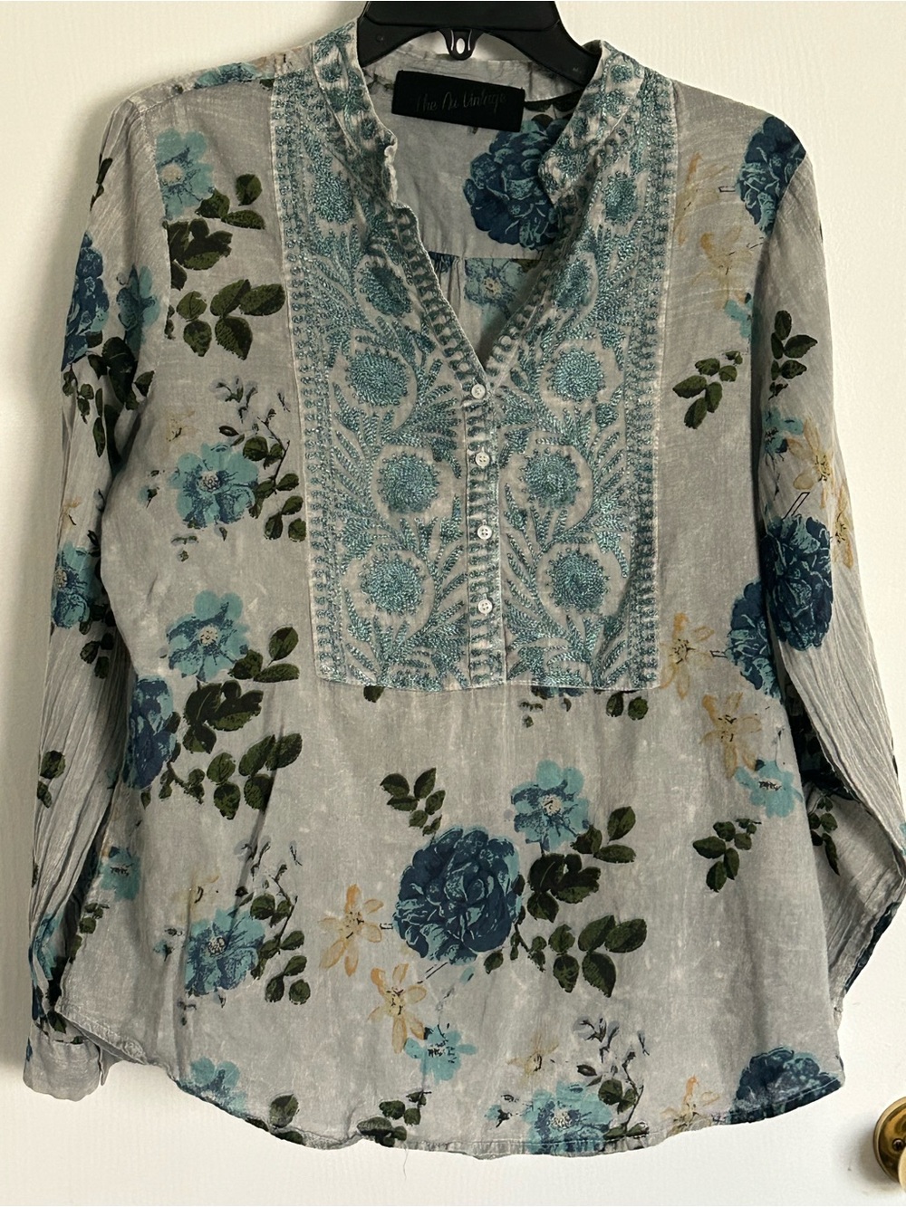 The Nu Vintage Blue Floral Embroidered Women’s Tunic, cottage, garden large